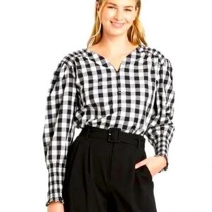 A New Day Women's Smocked Gingham Long Sleeve Top